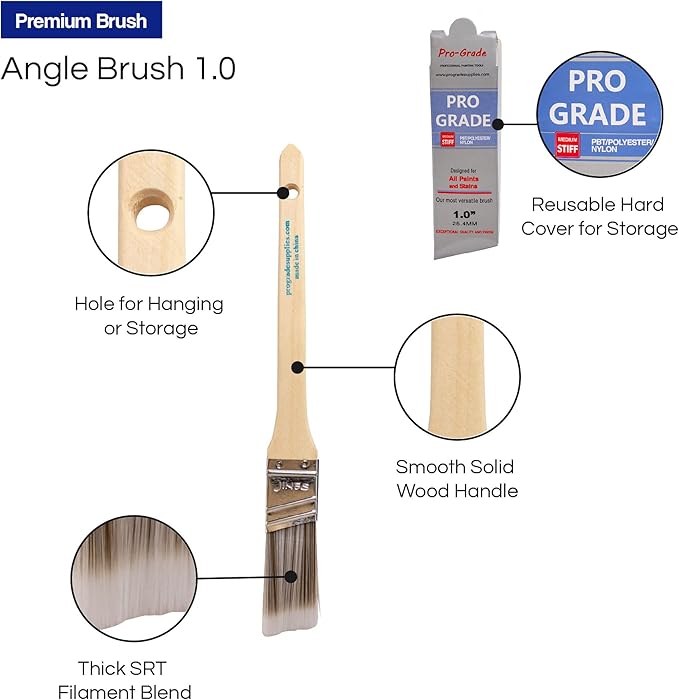 12PK 1 inch Angle Brush Premium Wall/Trim House Paint Brush Set Great for Professional Painter and Home Owners Painting Brushes for Cabinet Decks Fences Interior Exterior & Commercial Paintbrush.