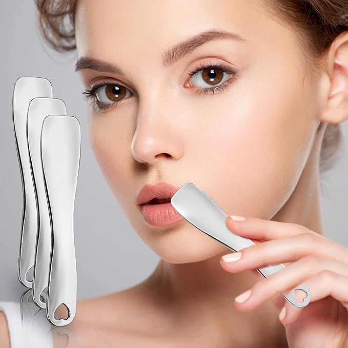 Sibba 3 PCS Facial Spatula Massage Eye Roller Dark Circles Skincare Tool Face Cream Lotion Makeup Stainless Steel Applicator Wand Neck Lines Beauty Instrument Stick Spoon Device(Silver)