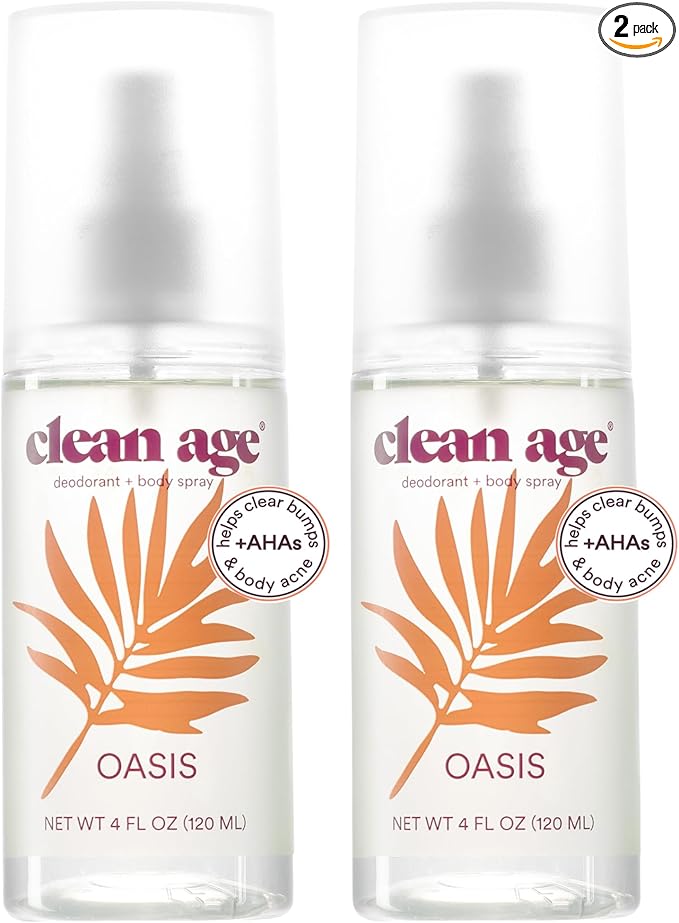 Aluminum Free Deodorant & Body Spray for Whole Body - Oasis 4oz (2 Pack) Clean Deodorant and Body Spray for Teen Boys and Girls - With AHA For Body Acne - Body Spray for Teens Formula