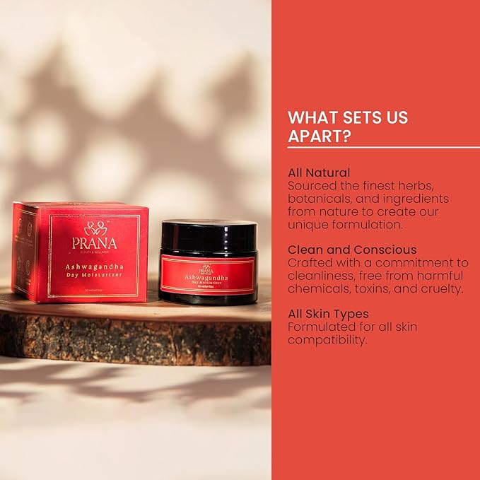 PRANA Ashwagandha Day Face Moisturizer - Natural Face Lotion with Ayurvedic Ingredients like Licorice, Almond Oil, Gotu Kola - Skin Repair & Hydration, Vegan, Fragrance & Cruelty-Free Lotion (50ml)