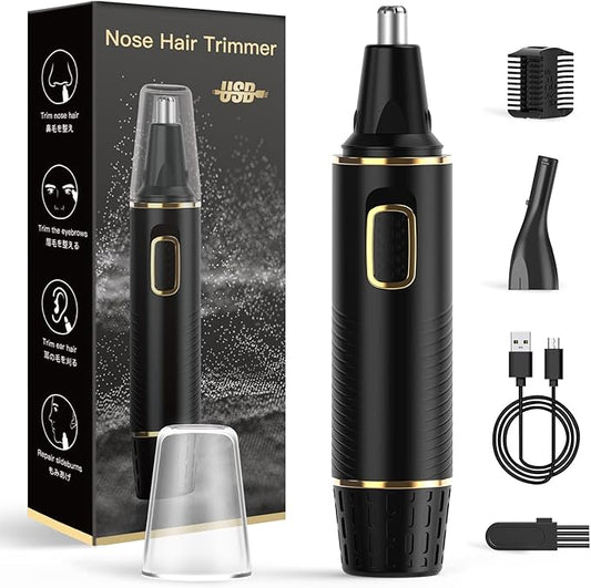 Nose Hair Trimmers for Men，Rechargeable Hair Trimmer 2 in 1 Painless Multifunctional Ear and Nose Hair Trimmer with IPX7 Waterproof Dual Edge Blades (Black Gold)