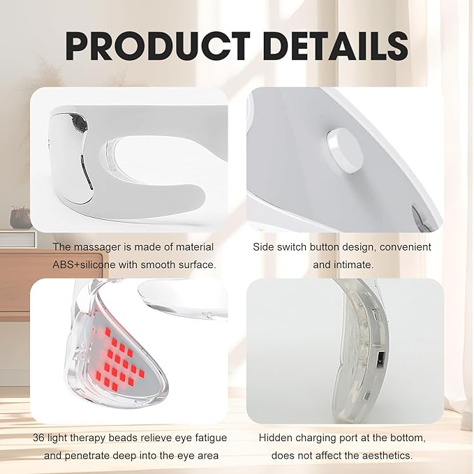 LED Red Light Therapy Eye Device, 3 Modes Red Light Eye Mask for Anti-Aging, Skin Rejuvenation, Dark Circles and Wrinkles