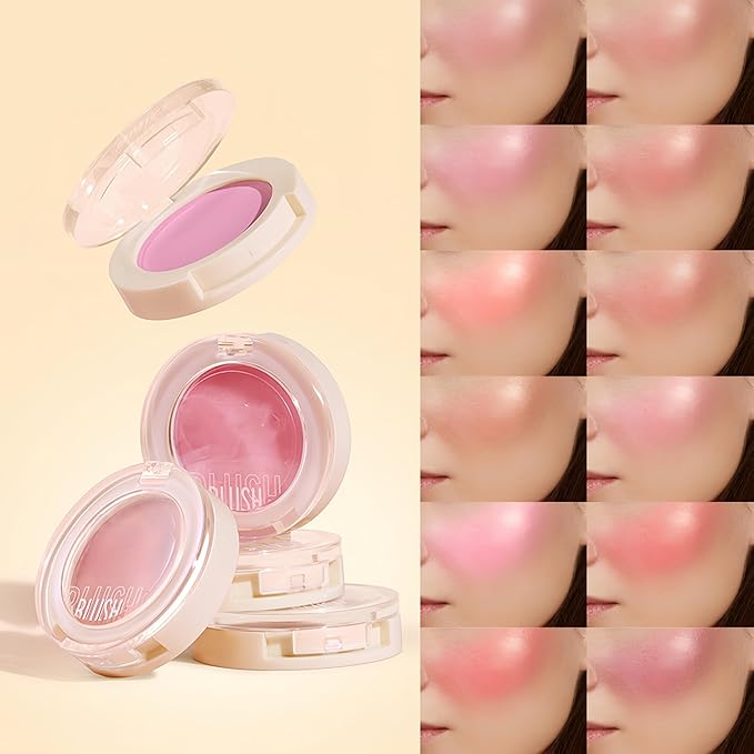 Shiny Blush 12 Color Cream High-Pigmented Buildable Face Blush Long-Lasting Natural Look Face Blush for Cheeks (Color 11)