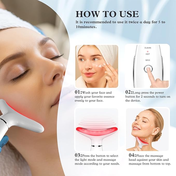Face and Neck Massager for Face, Neck, Skin Lifting and Firming, Wrinkle and Dark Circles Reduction, Three Color Multi Mode Home Skin Care Facial Contour Tool and Neck Massager, White