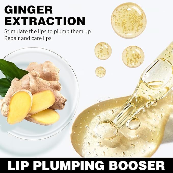 Erinde Lip Plumper Gloss, Natural Ginger Lip Plumping Booster Lip Plumping Oil, Ultra-Hydrating & Nourishing Plump Lip Plumper, Glossy Finish Fuller Lip Plumping Lip Gloss for Women Girls, G07