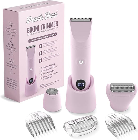 Peach Fuzz™ Bikini Trimmer for Women – 3in1 Body Hair Trimmer, Female Razor for Pubic Hair, Electric Shaver for Private Area, Bikini Line Groomer with Safe, Skin-Friendly Design