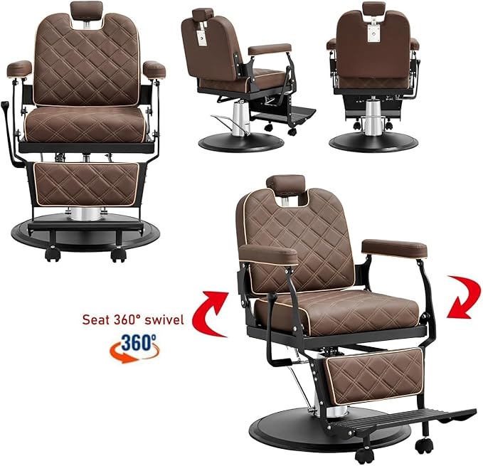 Kaleurrier Salon Chair for Hair Stylist: Heavy Duty Barber Chairs with headrest and footrest - Reclining Hair Styling Chair for Salon Station Barbershop Tattoo Shop Home Hair Cut Massage Brown