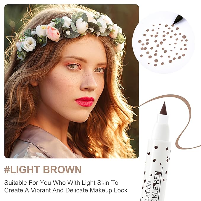 Freckle Pen, Natural Lifelike Faux Freckles Makeup Pen, Waterproof & Quick Dry, Soft Dot Spot Professional Faux Freckles, Create Magic Freckle Makeup (Light Brown)