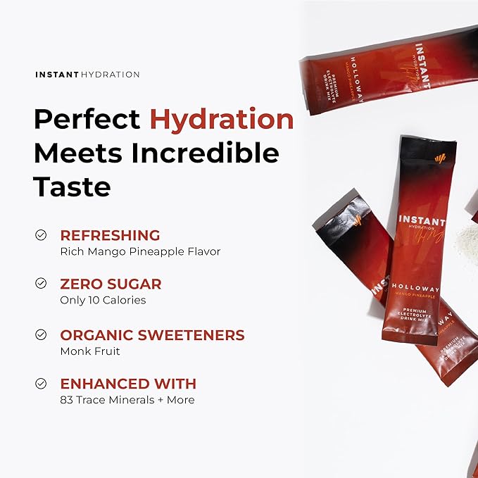Instant Hydration Electrolytes Powder Packets - Mango Pineapple Drink Mix - Zero Sugar - Keto, Vegan, Gluten-Free, Non-GMO - Boost Recovery, Brain Health, Muscle & Tissue Support- 30 Sticks