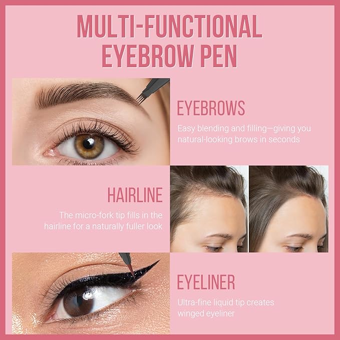 Eyebrow Pen - Microblading eyebrow pencil with Micro-Fork Tip & Precision Tip for Natural Brows, Eyebrow Pencils for Women, Dual-Ended Brow Brush, Waterproof, Brown