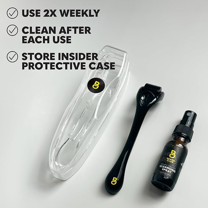 The Beard Club Derma Roller for Face, Body and Scalp - Microneedling for Men and Women with 540 Titanium Microneedles - Beard Roller & Micro Needling Scalp Hair - Yellow & Black