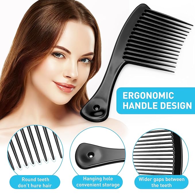 Wide Tooth Comb, Large Thickened Hair Comb, Shower Combs for Wet Curly Straight Hair, Round Comb Teeth, no Hair Damage, Black