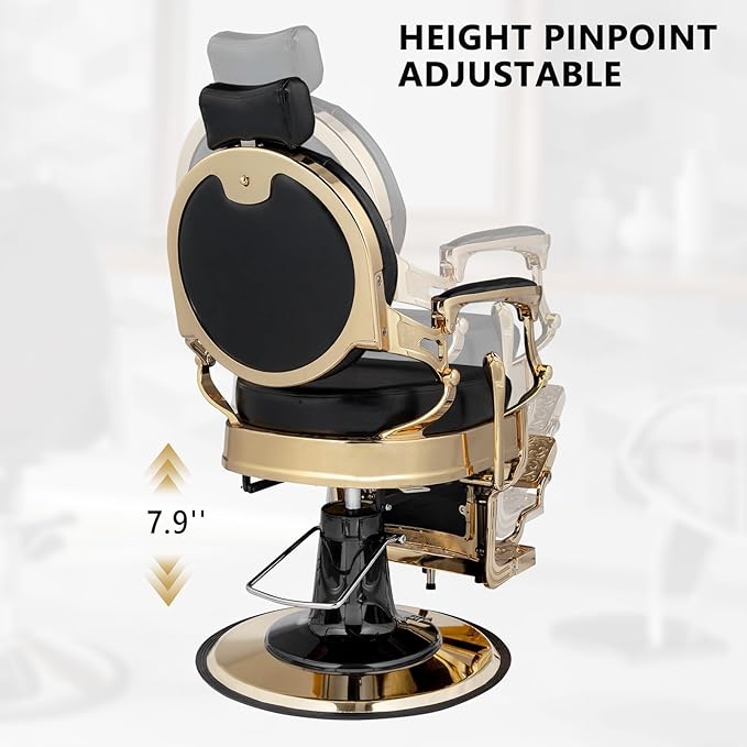 Retro Barber Chair Heavy Duty Professional Salon Chair Reclining, Hydraulic All Purpose Hairdressing Chair for Hair Stylist, Barbershop Beauty Spa Shampoo Equipment, Gold&Black