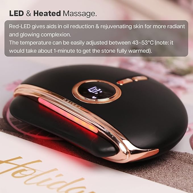 VRAIKO Eclipse Gua Sha Facial Tools, Electric Face Massager with 3-Level Heat & Vibration & 1000mAh Battery, Neck & Face Lift, Wrinkle and Puffiness Reduction