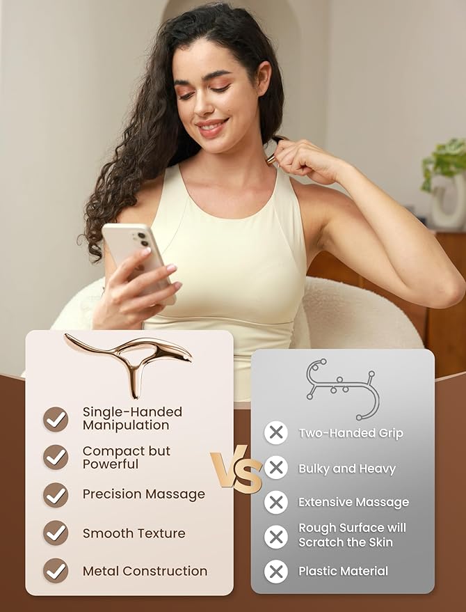 lifechill Trigger Point Massage Tool for Gua Sha, Lymphatic Drainage Massager, Deep Tissue Thumb Saver Acupressure Tool for Full Body Pain Relief, Gold