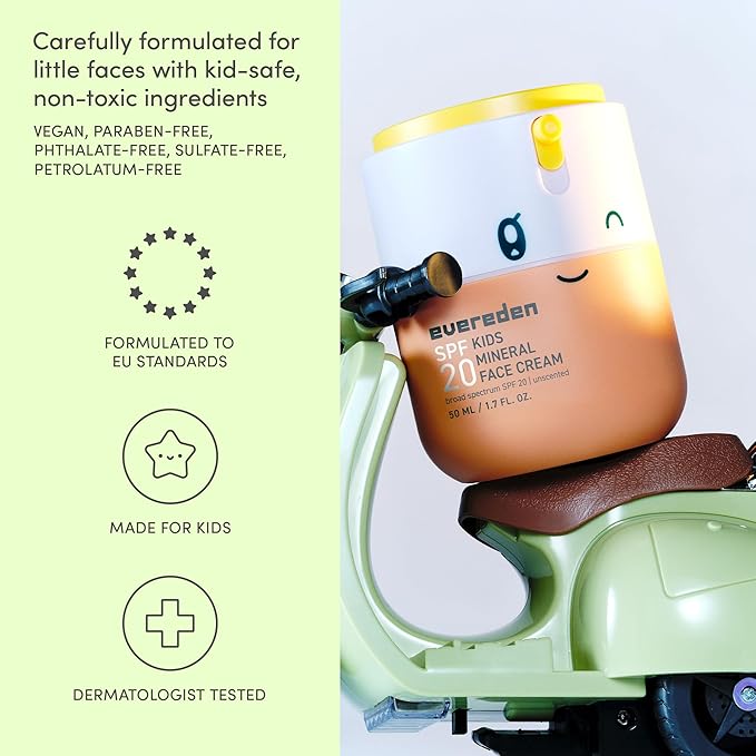 Evereden Kids Face Cream, 1.7 oz. | Fragrance-Free and Kids Face Lotion with SPF 20 | Clean and Non-Toxic Face Moisturizer | Multi-Vitamin Skin Care | FSA Eligible