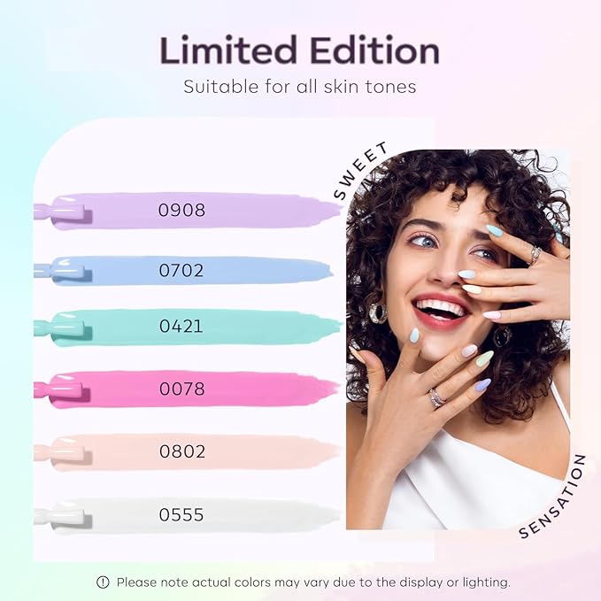 modelones Gel Nail Polish Set, 6 Colors Pastel Gel Polish Set with Nail Art Liner Brush, Soft Pink White Light Purple Blue Green Nude Painting Nail Polish Kit Manicure DIY Salon Gift
