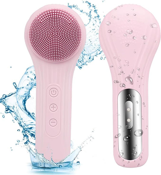 Silicone Face Scrubber Exfoliator, Silicone Face Wash Brush for Men & Women, Ipx7 Waterproof Rechargeable Facial Cleaner for Deep Cleansing, Exfoliating, Massage Face Scrubber (Pink)