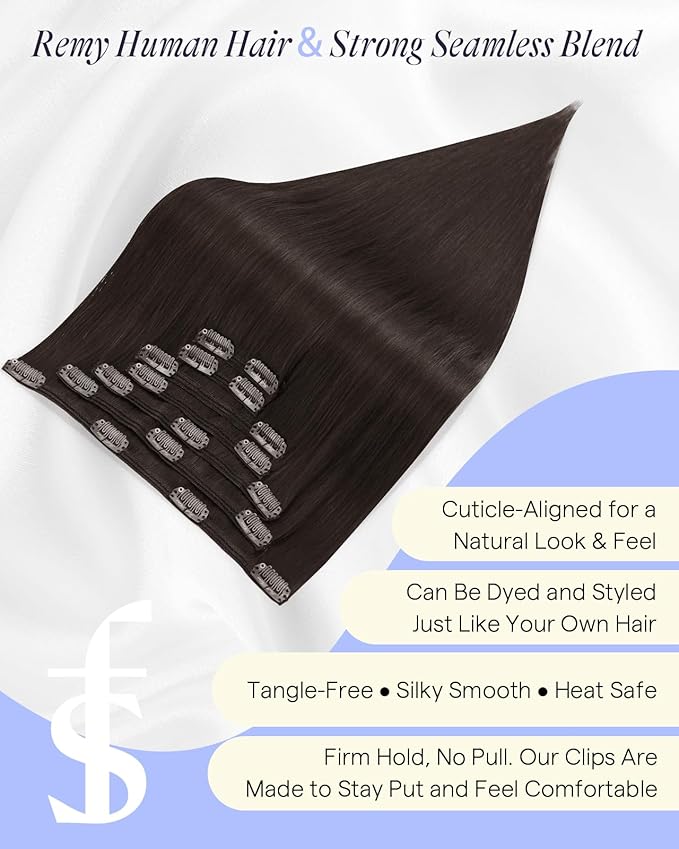 Full Shine Dark Brown Hair Extensions Clip ins Real Hair Clip in Extensions Invisible Clip in Hair Extensions for Women Brown Thick Human Hair Extra Volume 18 Inch 7 Pcs 135 G