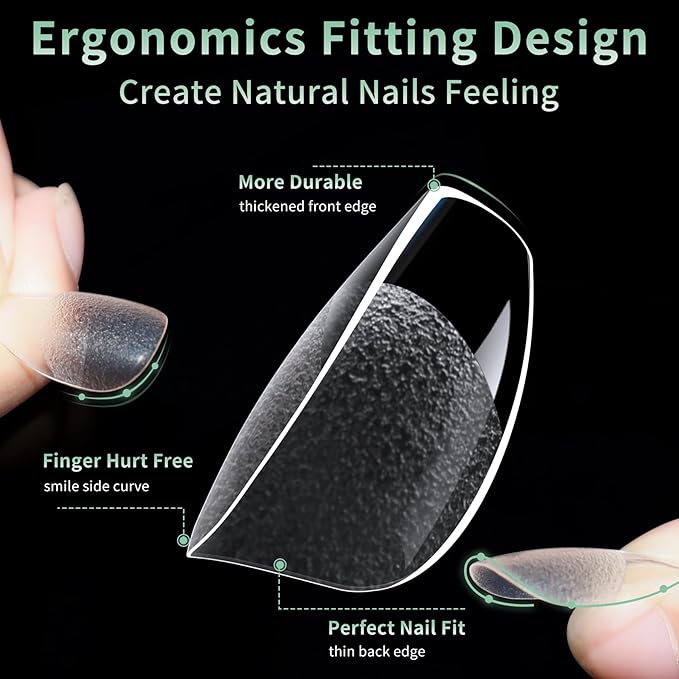 Medium Coffin Nail Tips, 216pcs Acrylic Ballerina Soft Fake Nails Gel Nail Tips, Full Cover Pre-Shaped Matte Clear Press on Nails for Extension, Diy at Home Manicure 12 Sizes