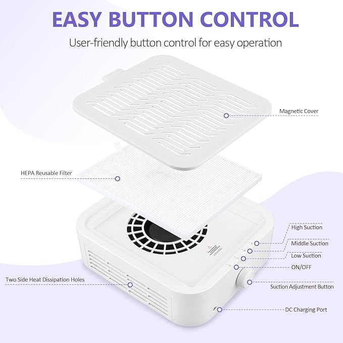 LIONVISON Nail Dust Collector for Salons: Vacuum Fan Dust Suction Machine for Beginners DIY - Manicure Pedicure Tool with Reusable Filter for Home