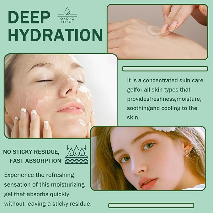 Moisturizing Gel for Face & Body,Non-sticky Gel After Sun Aloe Lotion Skin Care,Fast Absorbing Long Lasting Refreshing Hydrating Face Moisturizer for All Skin Types E