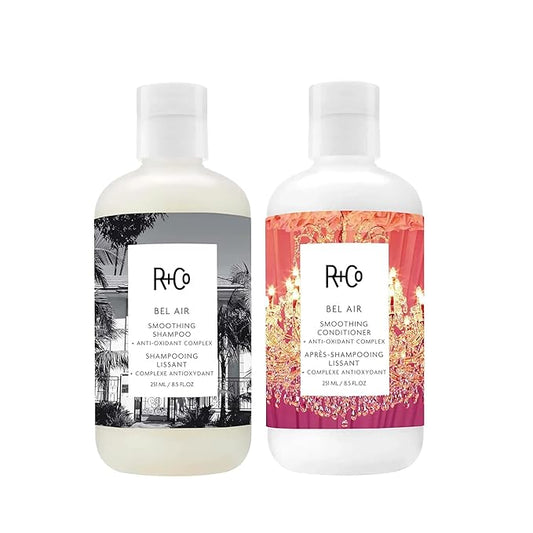 R+Co Bel Air Smoothing Shampoo and Conditioner Set (8.5 Oz) + R+Co Bonus Deluxe Sample (.5 Oz) | Body + Shine + Smoothing for All Hair Types | Vegan + Cruelty-Free |