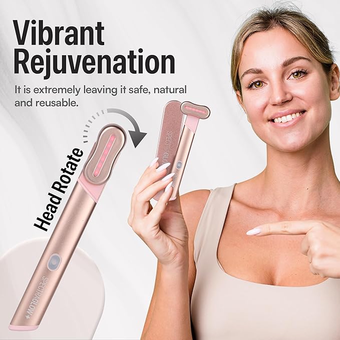 Red Light Therapy Wand for Face – 4-in-1 Device with Travel Case - Adjustable Head - Red & Blue LED - Soothing Massage - Portable Skin Care Tool for Anti-Aging, Glow & Firmness