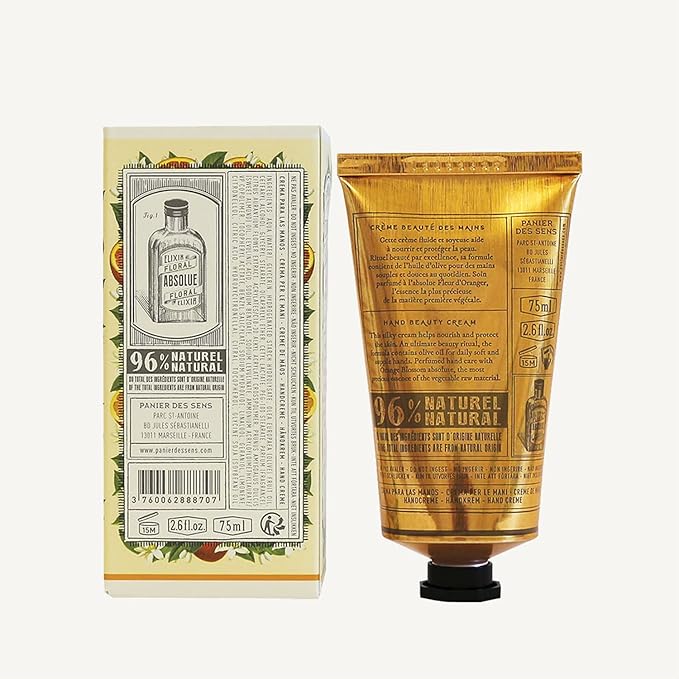 Panier des Sens Orange Blossom Hand Cream with Olive Oil - Nourishing Hand Cream for Dry Cracked Hands 97% Natural Ingredients - Dermatologically Tested Hand Lotion for Woman Made in France, 2.5 fl oz