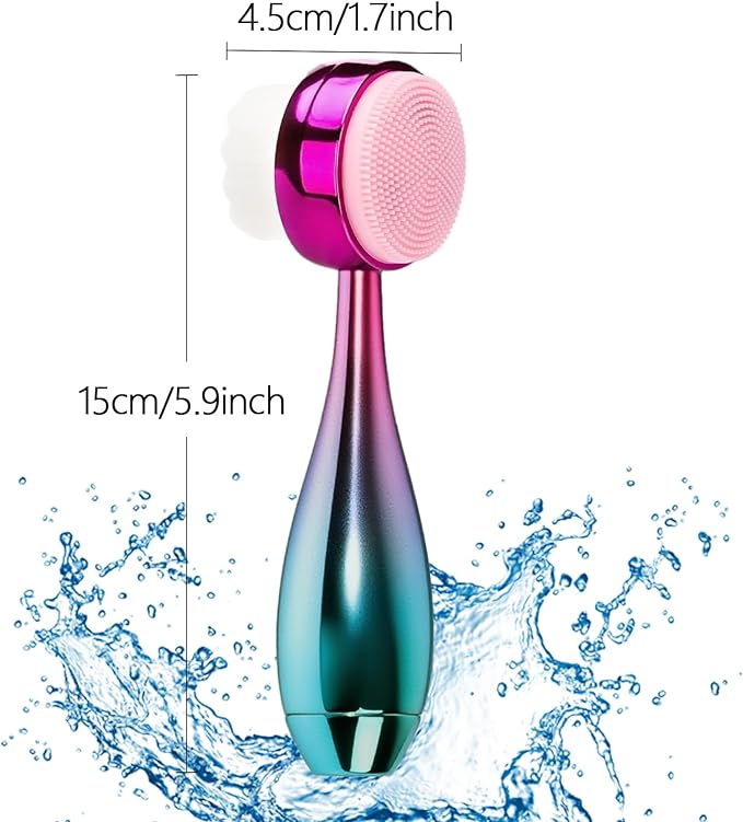 Face Brush 2 in 1, Facial Cleansing Brush Double Sides, Facial Exfoliation Scrub Brush Silicone Manual Face Scrubber Brush for Gentle Deep Pore Cleansing, Skincare (Green, 1 Pack)