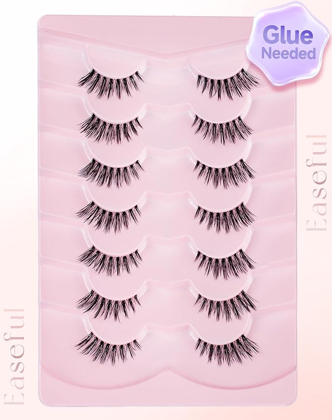 Manga Half Lashes Anime Spiky False Eyelashes Japanese Asian 3/4 Lashes Natural Wispy Fake Eyelashes 7 Pairs Pack Half-05