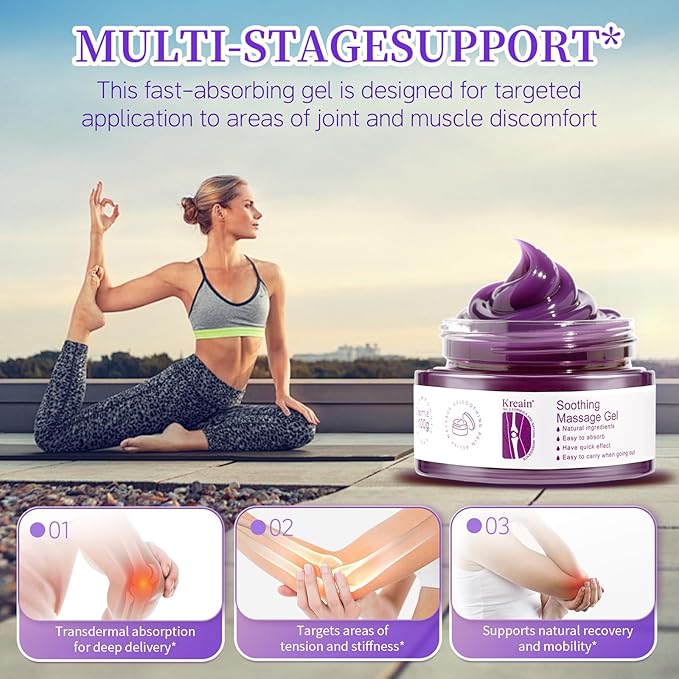 2 PCS Kreain Soothing Massage Purple Gel for Back, Neck, Shoulders, Hands, Feet, Wrists, Whole Body, Rich in Extracted Emu Oil, Safflower & Turmeric (3.5 OZ)