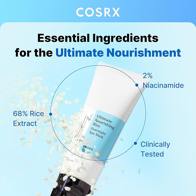 COSRX Ultimate Nourishing Rice Overnight Spa Mask, 60ml / 2.02 fl.oz | Rice Extract 68% and Niacinamide 2%, Korean Skin Care, Stocking Stuffers, Holiday Gifts, Gifts for Women