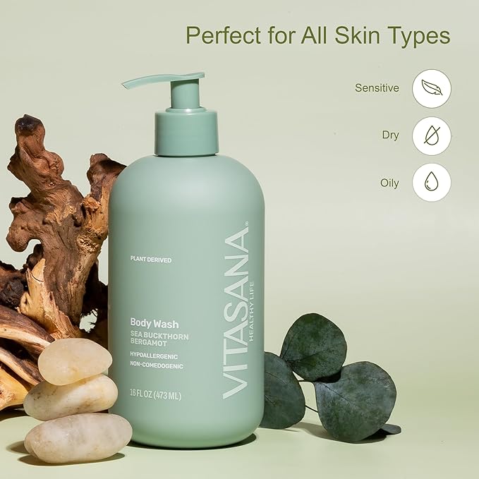 Natural Body Wash for Sensitive Skin, 16 oz – Sea Buckthorn & Bergamot Scent, 98.9% Plant‑Derived, EWG Verified, Hypoallergenic, Paraben‑Free, Sulfate‑Free, Cruelty‑Free
