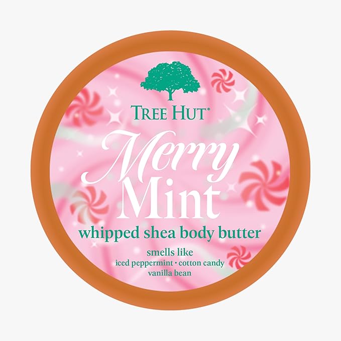 Tree Hut Merry Mint Whipped Shea Body Butter, Long-Lasting Hydration for Soft, Smooth Skin, Nourishing Essential Body Care, Lightweight Moisturizer, Holiday Gift & Stocking Stuffer, 8.4 fl oz