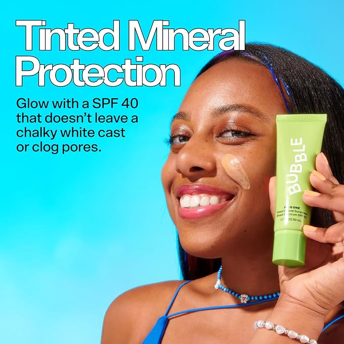 Bubble Skincare Daily Mineral Sunscreen Broad Spectrum SPF 40 - Tinted Sunscreen for Face with Zinc Oxide & Omega 3 Fatty Acids - Hydrating & Blurring Formula Suitable for All Skin Types (50ml)