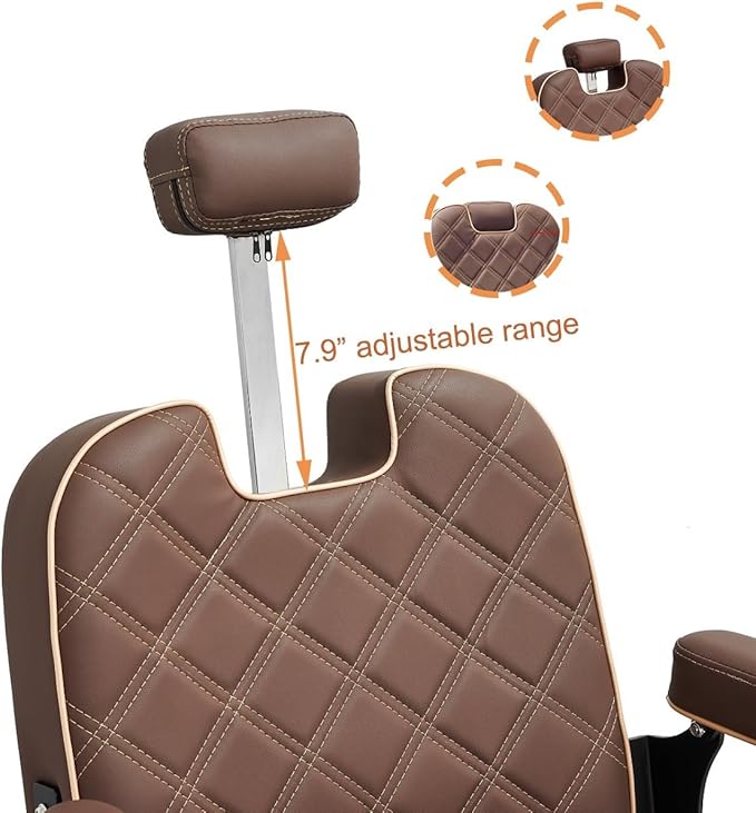 Kaleurrier Salon Chair for Hair Stylist: Heavy Duty Barber Chairs with headrest and footrest - Reclining Hair Styling Chair for Salon Station Barbershop Tattoo Shop Home Hair Cut Massage Brown