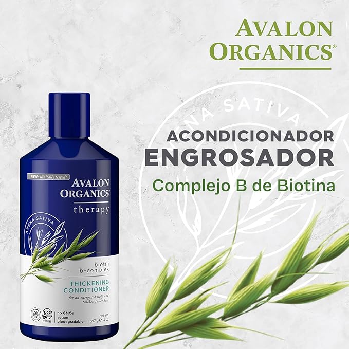 Avalon Organics Therapy Biotin B-Complex Thickening Conditioner, For an Energized Scalp and Thicker, Fuller-Looking Hair, 14 Fluid Ounces