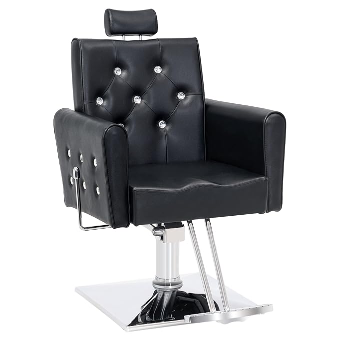 BarberPub Classic Hydraulic Recliner Barber Chair Antique Hair Spa Salon Styling Beauty Equipment 3123 (Black)