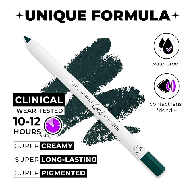 Lamel Green Eyeliner, Ultra Long Lasting Gel Eyeliner Pencil, Waterproof Eye Liner, Smudge Proof, Creamy Eye Pencil, Waterline, Sweat Proof Makeup, Highly-Pigmented (403 Shade)