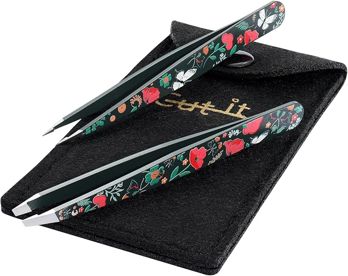 Tweezers - Pointed Slant Tweezer Set - Precision Tweezers for Women and Men Facial Hair, 420 Stainless Steel Pointed Slant Tweezers for Any Unwanted Hair; Ingrown Hair & Eyebrows, Includes Travel Case