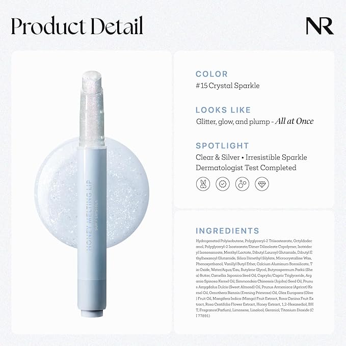 Nature Republic HONEY MELTING LIP GLITTER & PLUMPING (15 CRYSTAL SPARKLE) SOFT LIP STICK Hydrating&Moisturizing clear Gloss,Volumizing formula & Sheer tint, Shine Glimmer Finish, Stocking Stuffers