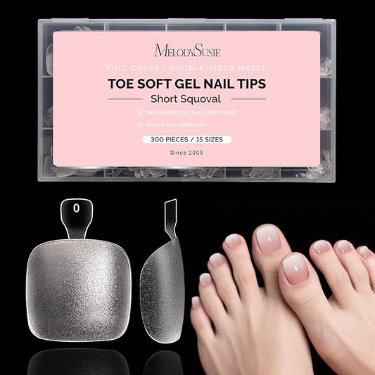 MelodySusie Squoval Toe X Nail Tips - 300Pcs Clear Acrylic, Full Matte Full Cover Press on Nails for DIY Extension & Salon Use,15 Sizes Pre-Shaped for Long-Lasting Manicure
