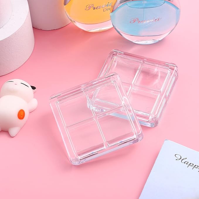 Beaupretty 10 Pieces Empty Eyeshadow Pallet 4 Grids Eye Shadow Lipstick Storage Case Box Clear Makeup DIY Cosmetic Organizer Container