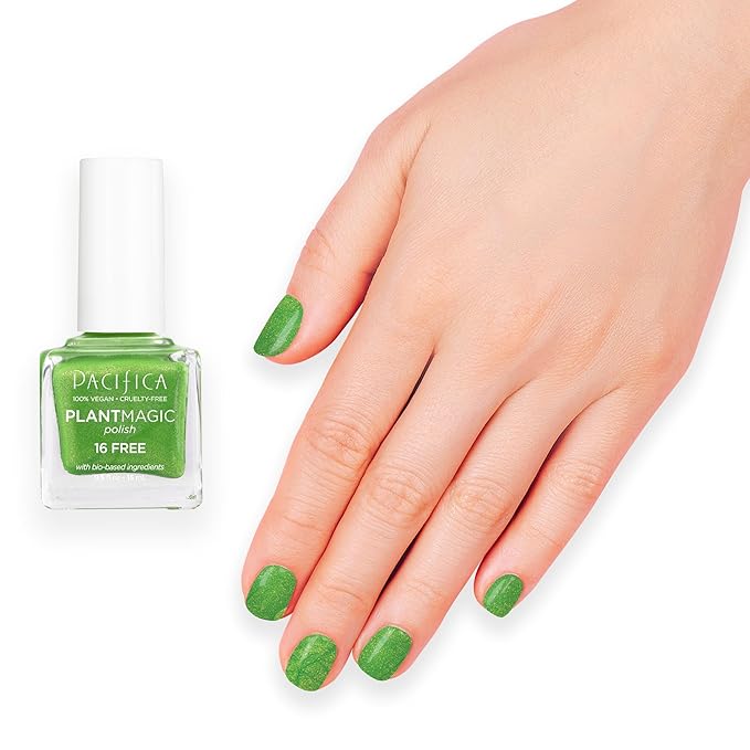 Pacifica Natural Nail Polish – Plant Magic Glitter Green Polish - Plant Based, Non-Toxic & Clinically Tested - Lasting Colors, Glossy Chip-Resistant, Clean Beauty Dermatologist Approved, Green Goddess