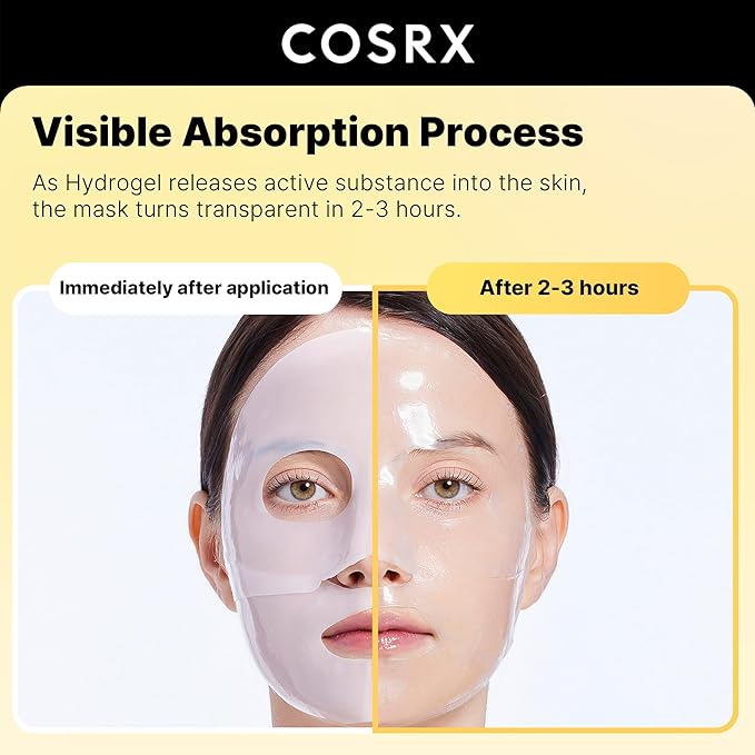 COSRX Advanced Snail Mucin Glass Glow Hydrogel Face Masks Skincare 3 EA, Collagen Face Mask, Travel Essentials, Overnight Face Mask, Korean Skin Care, Stocking Stuffers for Women