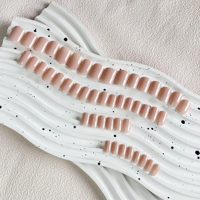 48Pcs Nude Pink Press on Nails Short Square Fake Nails, Glue on Gel Nails Press ons, Acrylic Nail Stick on False Nail for Women, Natural Handmade Thick Extra Short Nail Small Petite