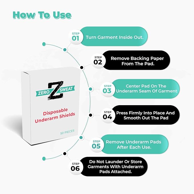 ZeroSweat Underarm Sweat Pads | Block Sweat w/Natural Disposable Absorbent Pads (50 Pads)