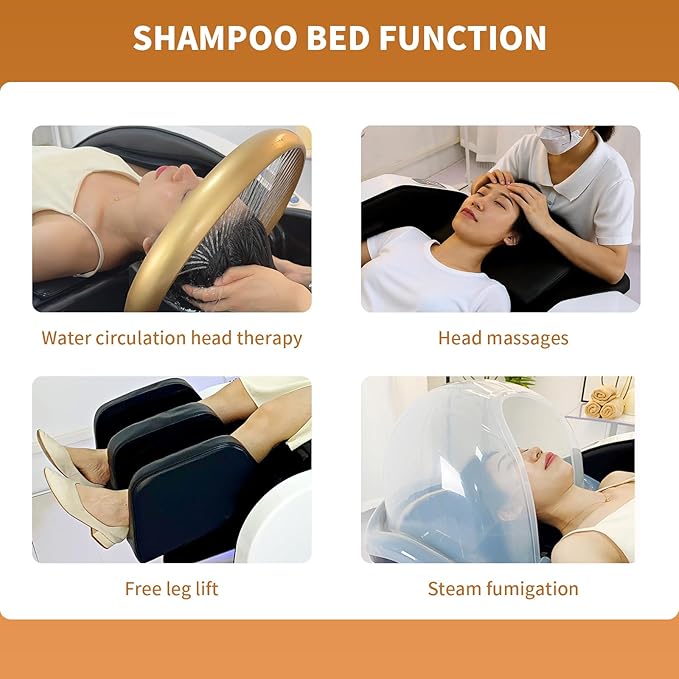 TATARTIST Shampoo Bed Head Spa Bed Full Body Electric Massage Table Armrest Leg Airbag Automatic Massage Hair Spa Equipment with Fumigation Function and 78 outlets Water Circulator (Black)