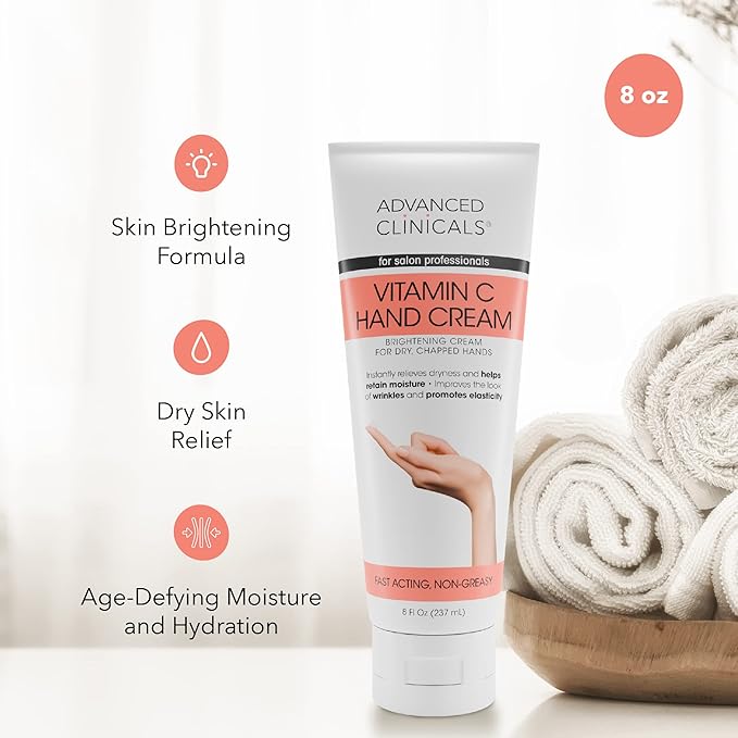 Advanced Clinicals Vitamin C Body & Hand Lotion Moisturizing Skin Care Cream For Hands & Body – Intense Soothing & Hydrating Vitamin C Hand Cream Moisturizer For Dry Cracked Hands, Large 8 Fl Oz